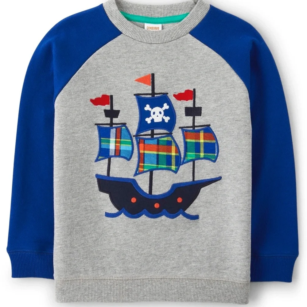 GYMBOREE Boys Embroidered‎ Pirate Ship Sweatshirt - Aye Aye Matey - H/T Smoke